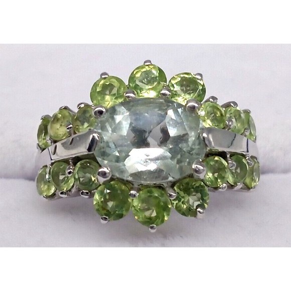 Smoky Quartz Green Peridot Ring Sterling Silver 925 Size 7 Prong Set Sparkly! - Picture 2 of 12